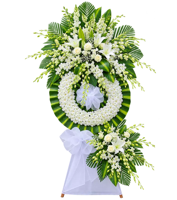 Kệ Hoa Chia Buồn Trắng Xanh Tạo Hình Cân Đối