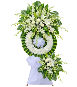 Kệ Hoa Chia Buồn Trắng Xanh Tạo Hình Cân Đối