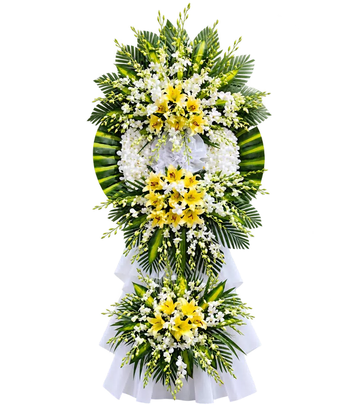 Kệ Hoa Chia Buồn Trắng Xanh Tạo Hình Tiết Chế