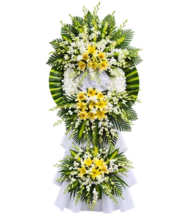 Kệ Hoa Chia Buồn Trắng Xanh Tạo Hình Tiết Chế