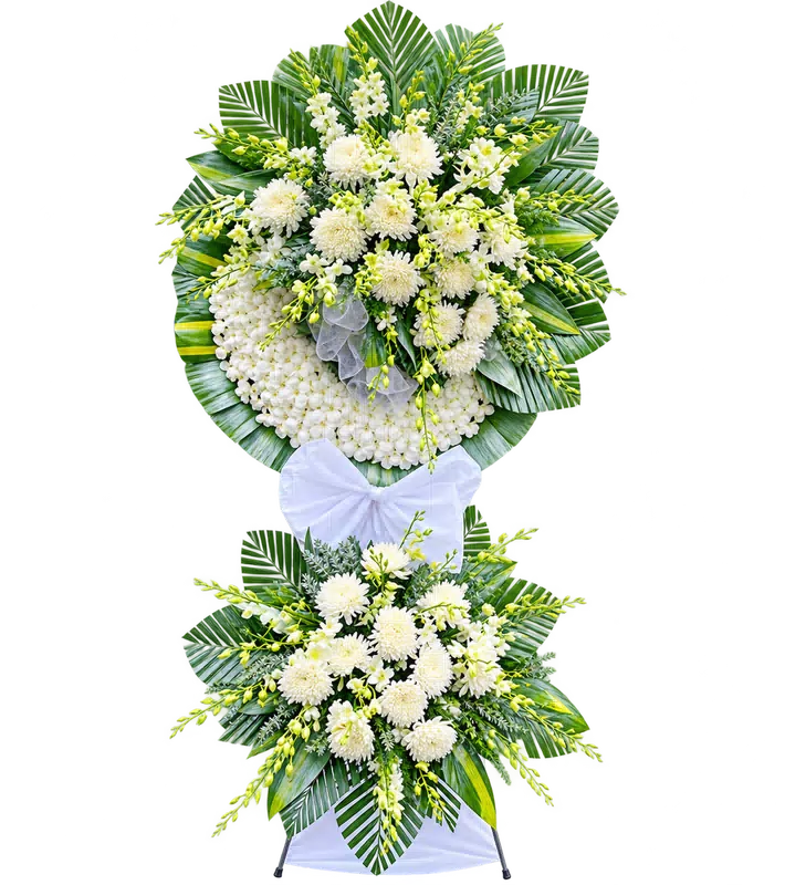 Kệ Hoa Chia Buồn Trắng Xanh Thiết Kế Cân Xứng