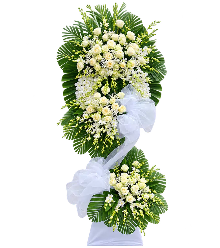 Kệ Hoa Chia Buồn Trắng Xanh Thiết Kế Tinh Gọn