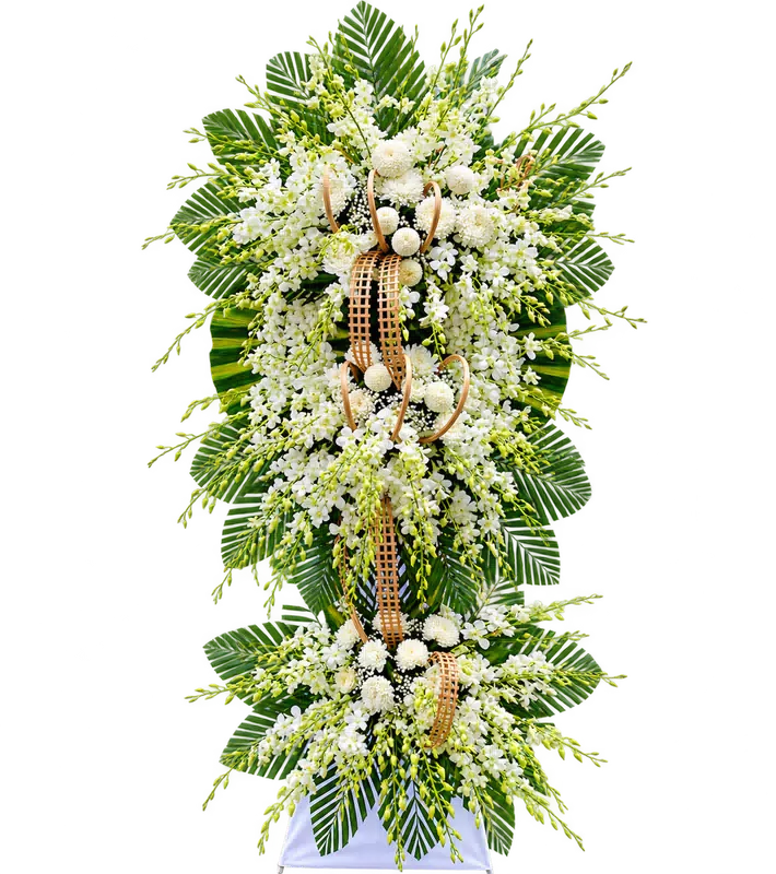 Kệ Hoa Chia Buồn Trắng Xanh Thiết Kế Trầm Tĩnh