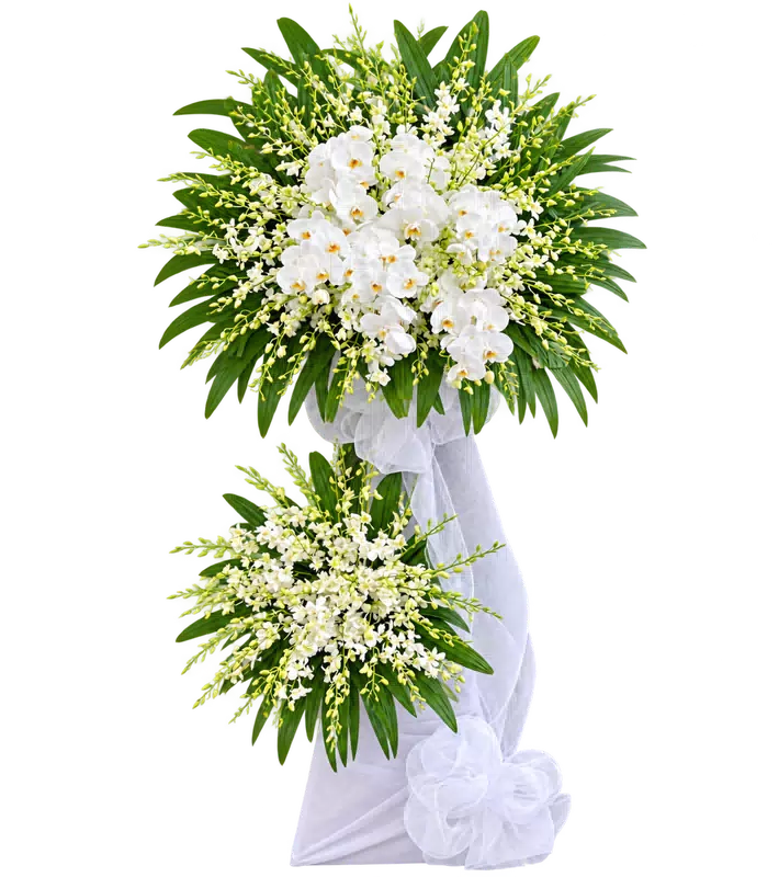 Kệ Hoa Chia Buồn Trắng Xanh Thiết Kế Trang Trọng