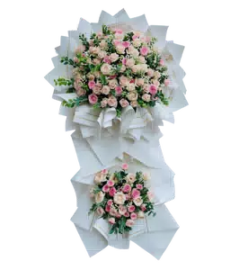 Kệ Hoa Kính Viếng Hồng 2 Tầng Tông Hồng Phấn, Trắng Và Xanh