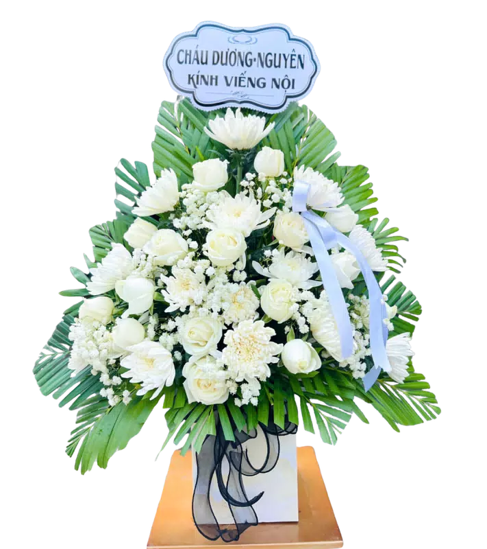 Kệ Hoa Kính Viếng Hồng Trắng Cúc Trắng 1 Tầng
