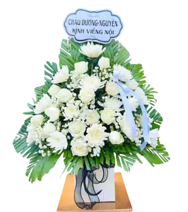Kệ Hoa Kính Viếng Hồng Trắng Cúc Trắng 1 Tầng