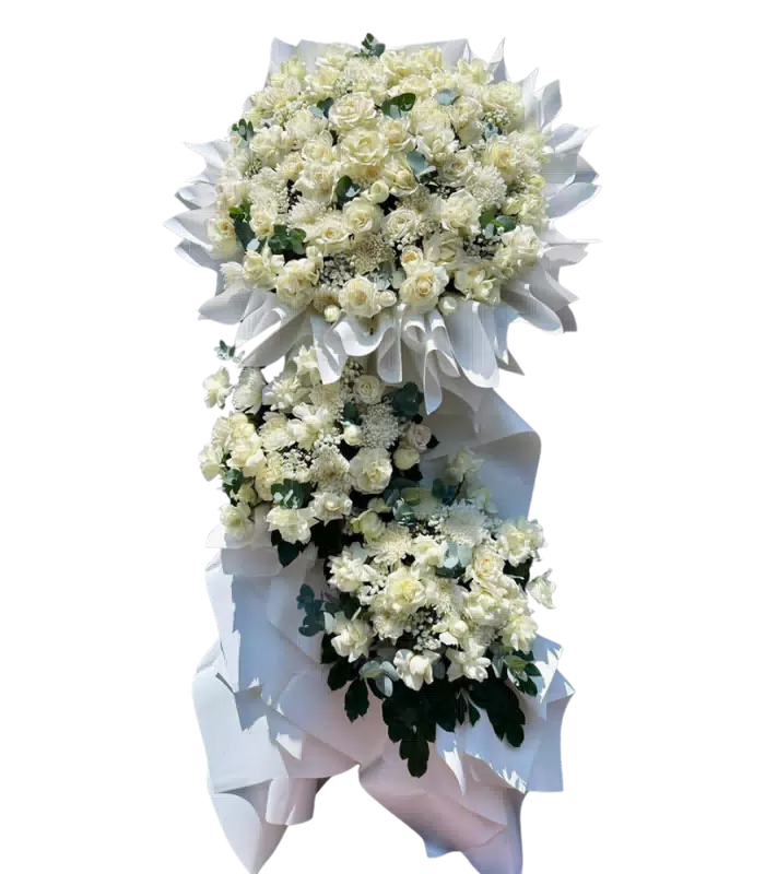Kệ Hoa Kính Viếng Hồng Trắng Kem Cúc Trắng 3 Tầng