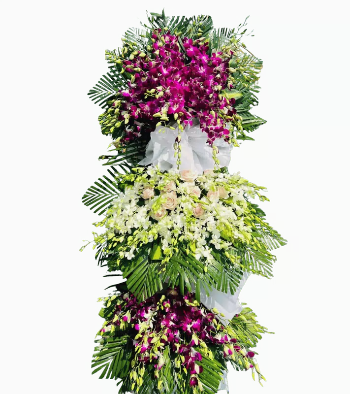 Kệ Hoa Kính Viếng Lan Tím Cúc Trắng 3 Tầng