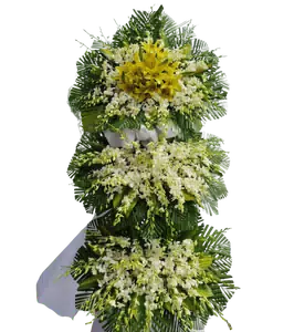 Kệ Hoa Kính Viếng Ly Vàng Cúc Trắng 3 Tầng
