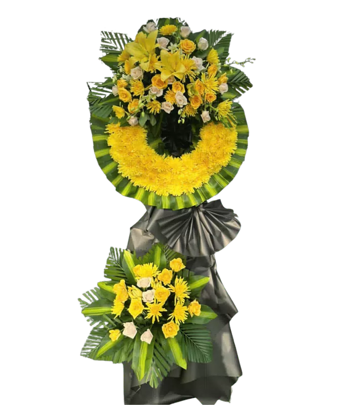 Kệ Hoa Kính Viếng Ly Vàng Cúc Vàng 2 Tầng