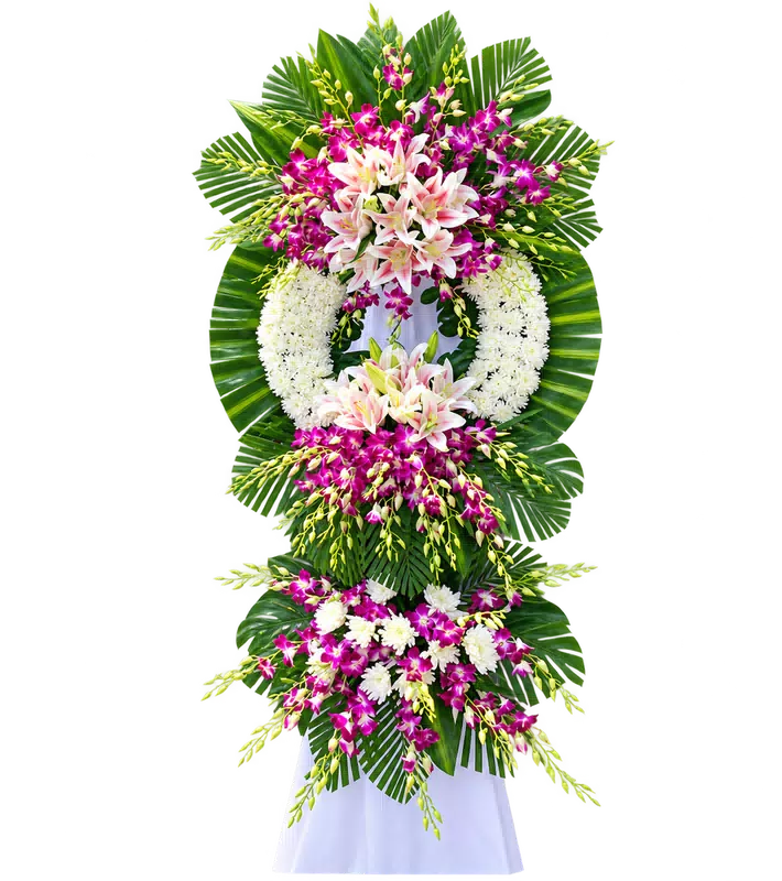Kệ Hoa Kính Viếng Tím Hồng Bố Cục Trang Trọng