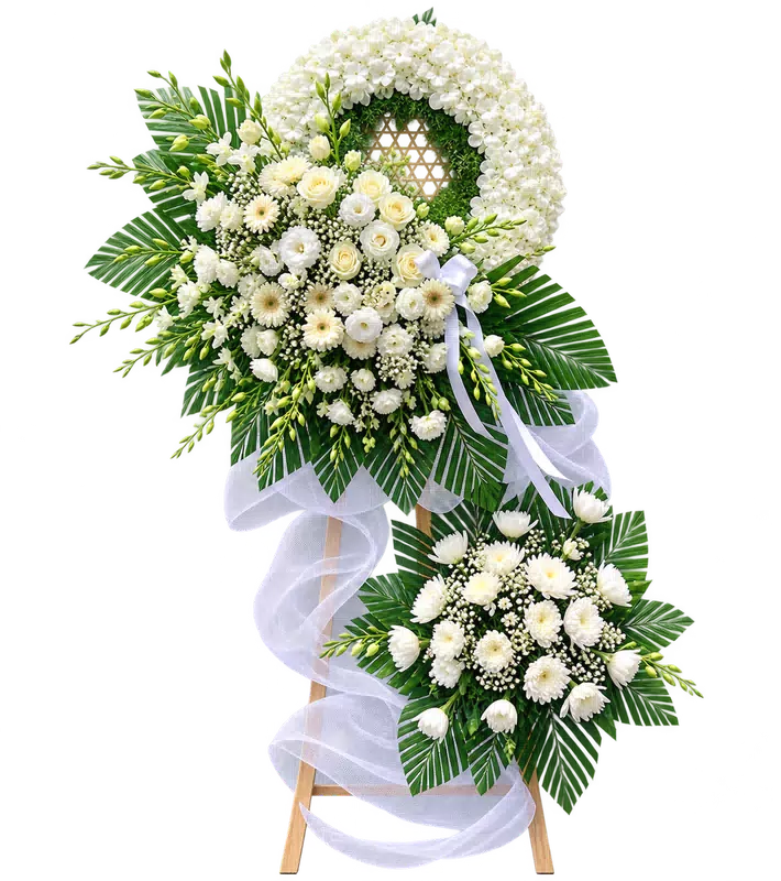 Kệ Hoa Kính Viếng Trắng Dáng Rủ Hai Cụm