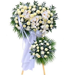 Kệ Hoa Kính Viếng Trắng Xanh Bố Cục Nhẹ Nhàng