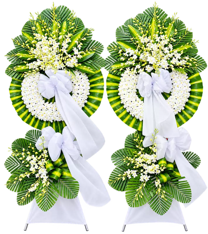 Kệ Hoa Kính Viếng Trắng Xanh Kết Hoa Chỉn Chu
