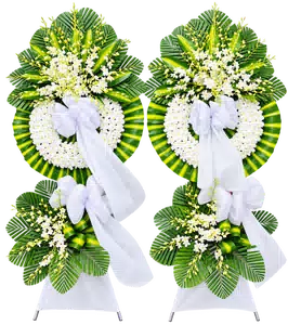Kệ Hoa Kính Viếng Trắng Xanh Kết Hoa Chỉn Chu