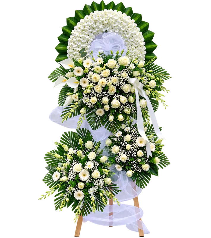 Kệ Hoa Kính Viếng Trắng Xanh Kết Hoa Hài Hòa