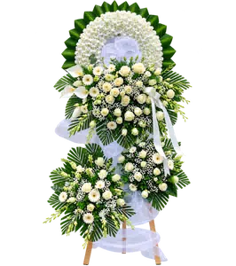 Kệ Hoa Kính Viếng Trắng Xanh Kết Hoa Hài Hòa