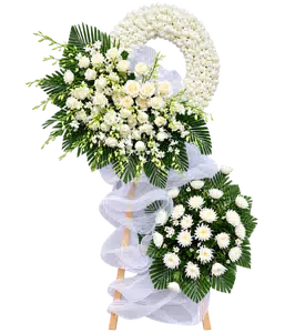 Kệ Hoa Kính Viếng Trắng Xanh Kết Hoa Tinh Gọn
