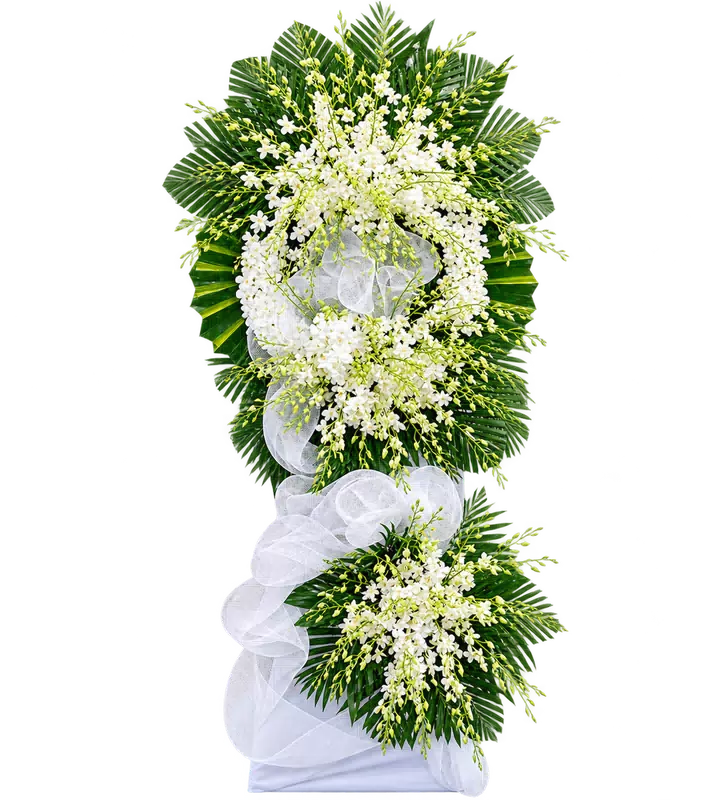 Kệ Hoa Tang Lễ Trắng Xanh Bố Cục Nhẹ Nhàng
