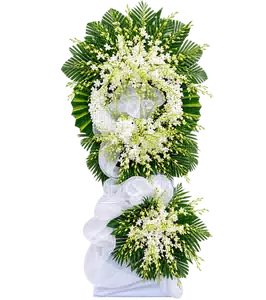 Kệ Hoa Tang Lễ Trắng Xanh Bố Cục Nhẹ Nhàng