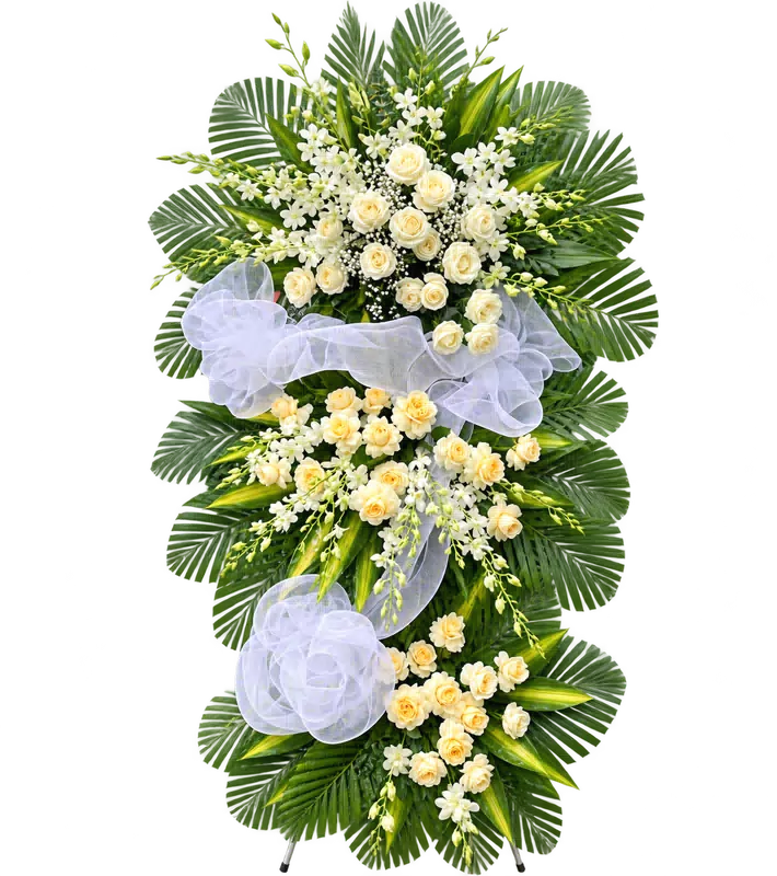 Kệ Hoa Tang Lễ Trắng Xanh Kết Hoa Hài Hòa
