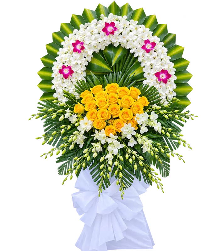 Kệ Hoa Tang Lễ Trắng Xanh Tạo Hình Nhẹ Nhàng