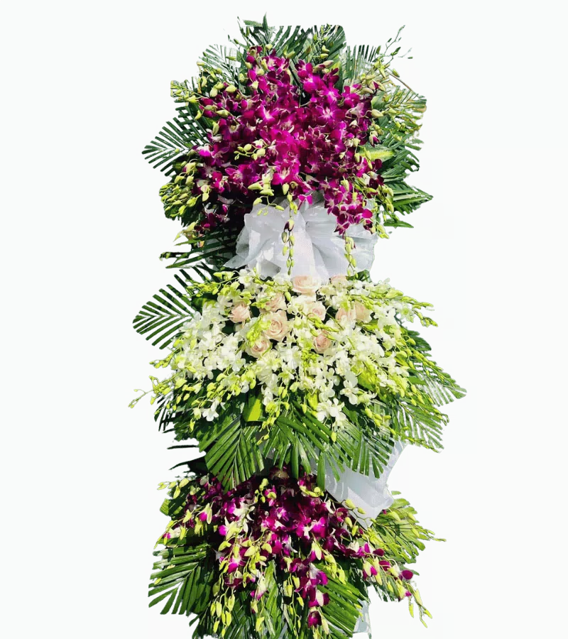 Kệ Hoa Viếng Lan Tím Hồng Trắng 3 Tầng