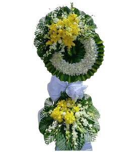 Kệ Hoa Viếng Lan Vàng Trắng 2 Tầng