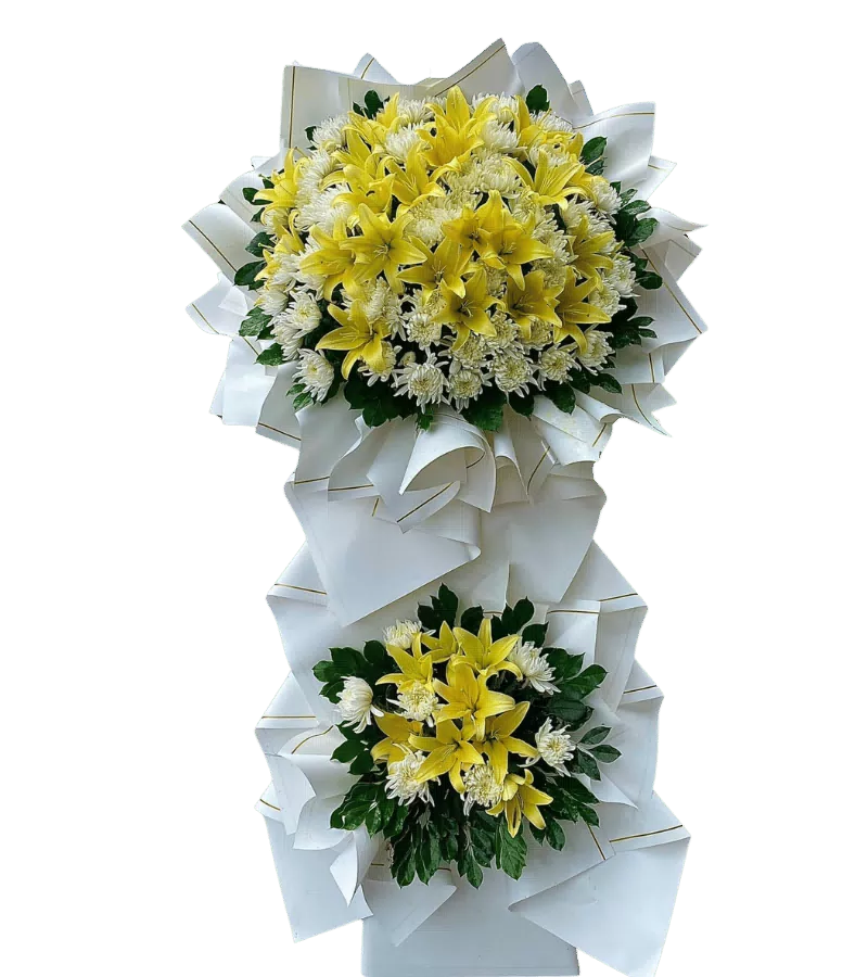 Kệ Hoa Viếng Lily Vàng Cúc Trắng
