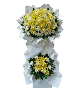 Kệ Hoa Viếng Lily Vàng Cúc Trắng