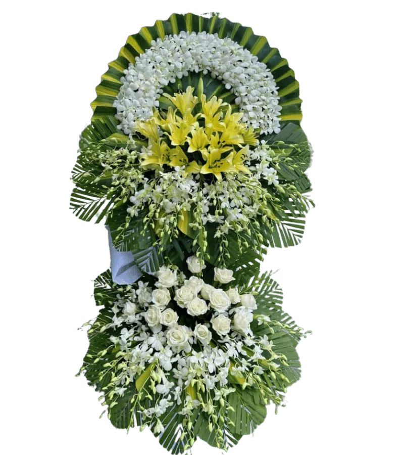 Kệ Hoa Viếng Lily Vàng Hồng Trắng
