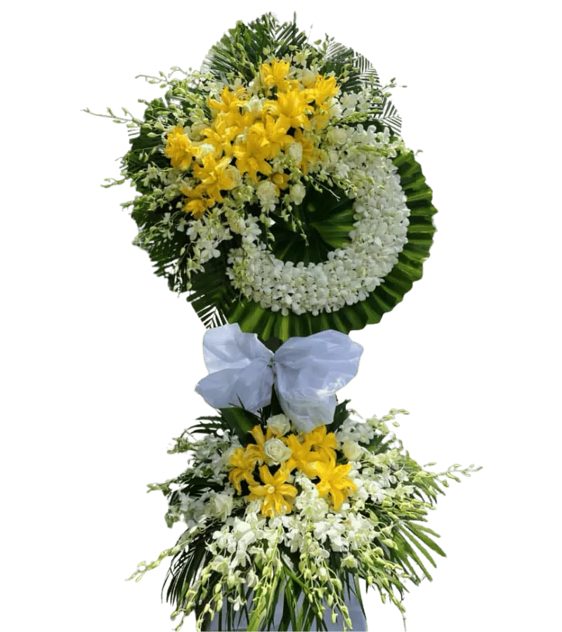 Kệ Hoa Viếng Lily Vàng Lan Trắng 2 Tầng