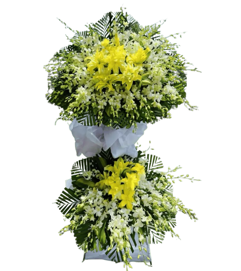 Kệ Hoa Viếng Lily Vàng Lan Trắng 2 Tầng