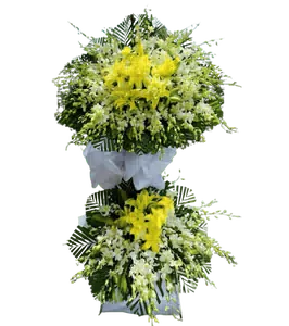 Kệ Hoa Viếng Lily Vàng Lan Trắng 2 Tầng