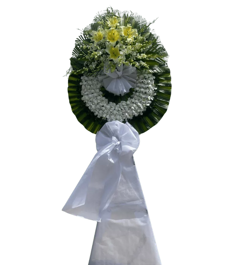 Kệ Hoa Viếng Lily Vàng Lan Trắng Tròn
