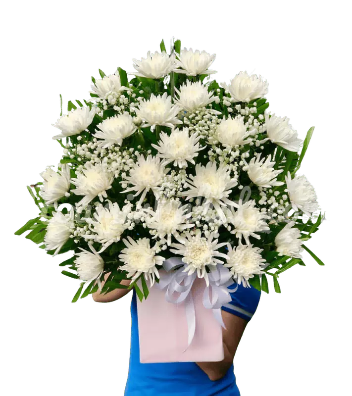 Lẵng Hoa Chia Buồn Cúc Trắng 1 Tầng