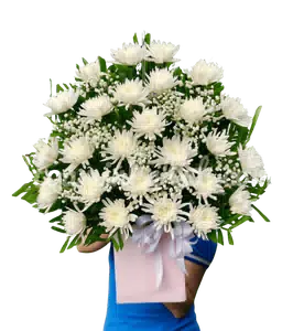 Lẵng Hoa Chia Buồn Cúc Trắng 1 Tầng