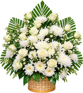 Lẵng Hoa Chia Buồn Hồng Trắng Cúc Trắng Dáng Đứng Cân Đối