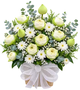 Lẵng Hoa Chia Buồn Sen Trắng Cúc Trắng