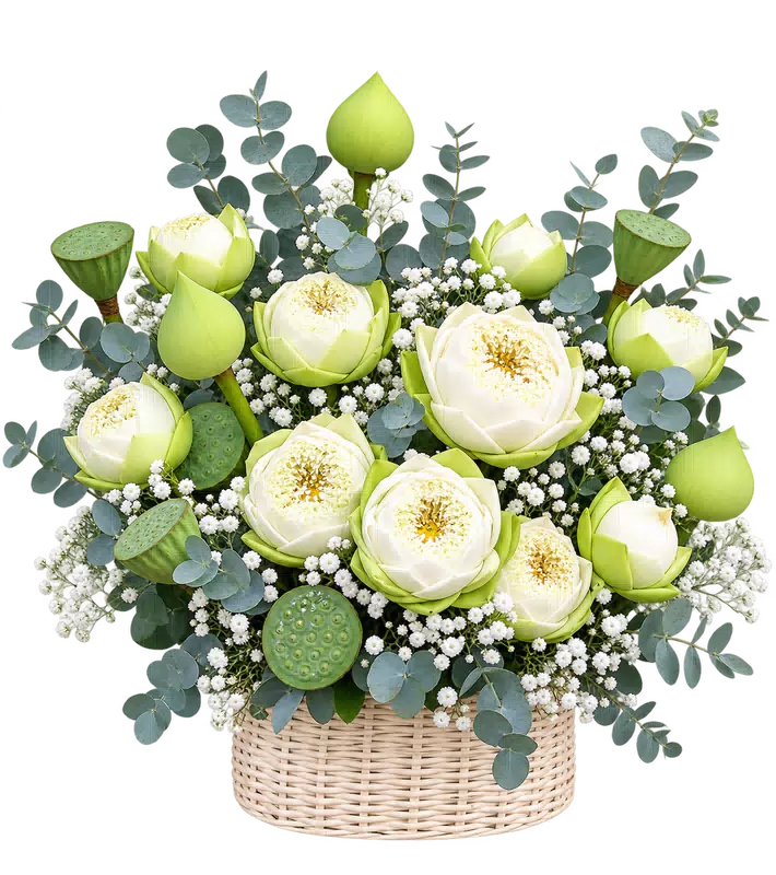 Lẵng Hoa Chia Buồn Sen Trắng