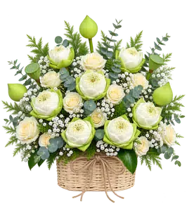 Lẵng Hoa Chia Buồn Sen Trắng Hồng Trắng