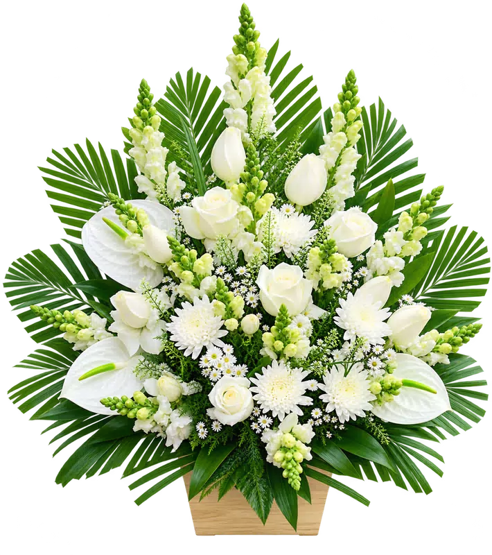 Lẵng Hoa Chia Buồn Trắng Xanh