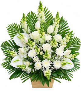 Lẵng Hoa Chia Buồn Trắng Xanh