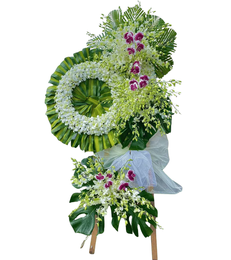 Vòng Hoa Chia Buồn Lan Trắng Điểm Lan Tím
