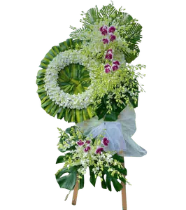Vòng Hoa Chia Buồn Lan Trắng Điểm Lan Tím