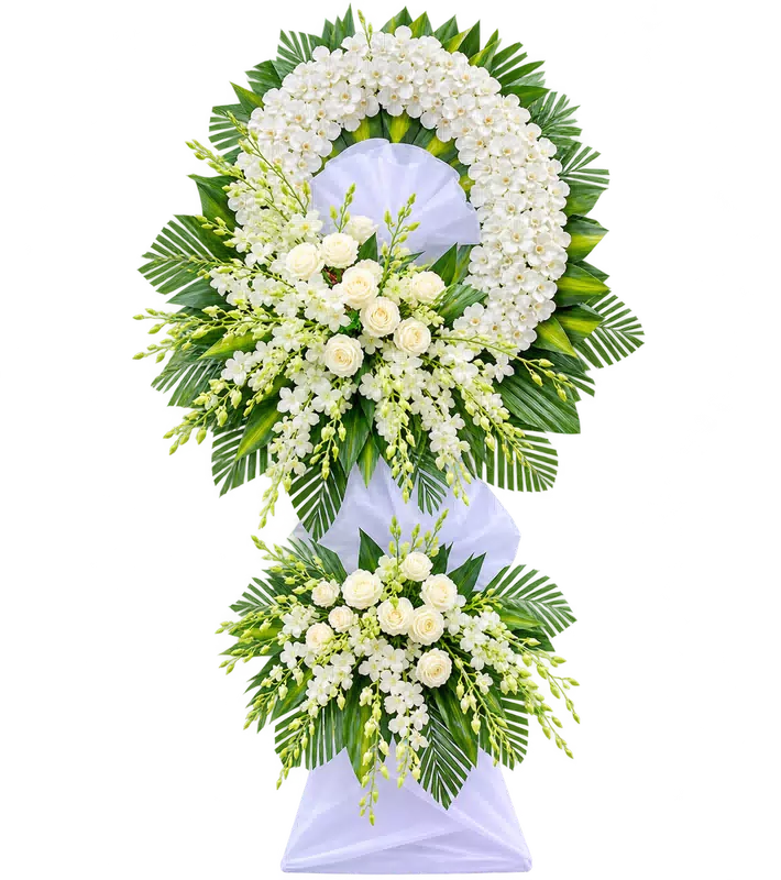 Vòng Hoa Kính Viếng Lan Trắng Hai Tầng