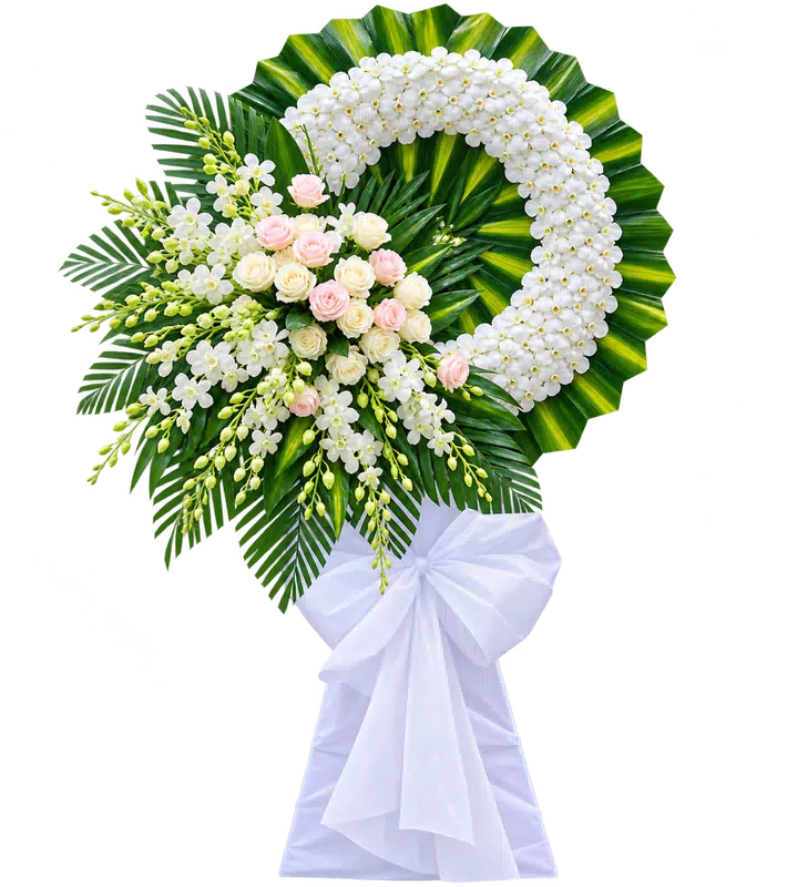 Vòng Hoa Kính Viếng Lan Trắng Hồng Phấn