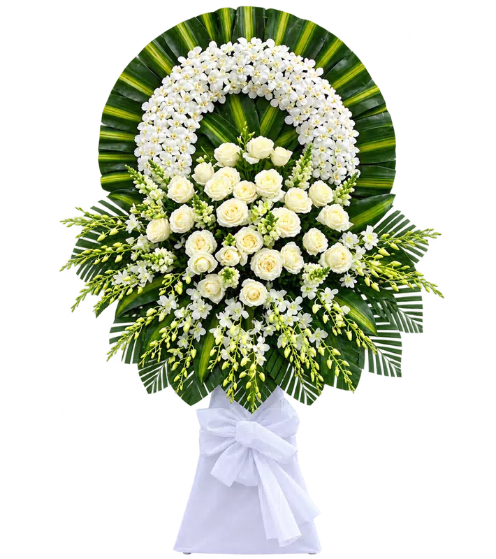 Vòng Hoa Kính Viếng Lan Trắng Hồng Trắng Dáng Đứng Cân Đối
