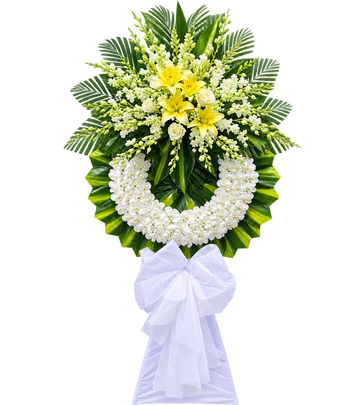 Vòng Hoa Kính Viếng Ly Vàng Lan Trắng